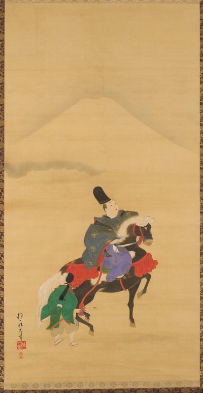 Narihira reitet unterhalb des Fuji - Sakai Hoitsu