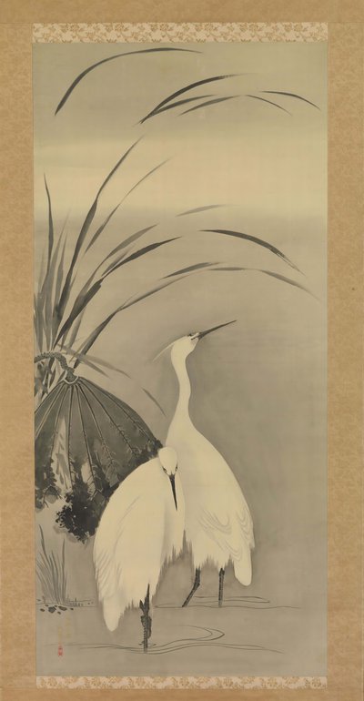 Deux aigrettes et lotus - Sakai Hoitsu