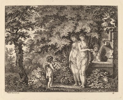 Éros avec trois filles à une fontaine - Salomon Gessner
