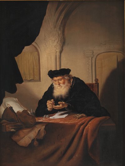Un vieil homme comptant son argent - Salomon Koninck