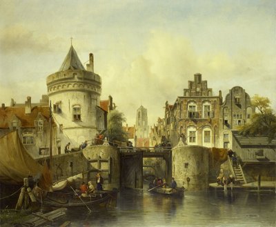 Vue imaginaire basée sur le Kolksluis, Amsterdam - Salomon Leonardus Verveer