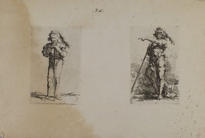 (Série de figurines) Vieil homme au chapeau à plumes, mains reposantes - Salvator Rosa