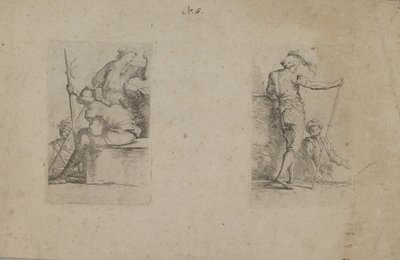 (Série de figurines) Homme assis, vu de dos, tenant une hache - Salvator Rosa