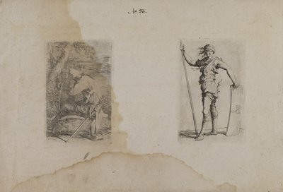 (Série de figurines) Homme assis avec casque à pointe - Salvator Rosa