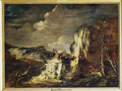 Paysage rocheux avec un chasseur et des guerriers - A rocky … - Salvator Rosa