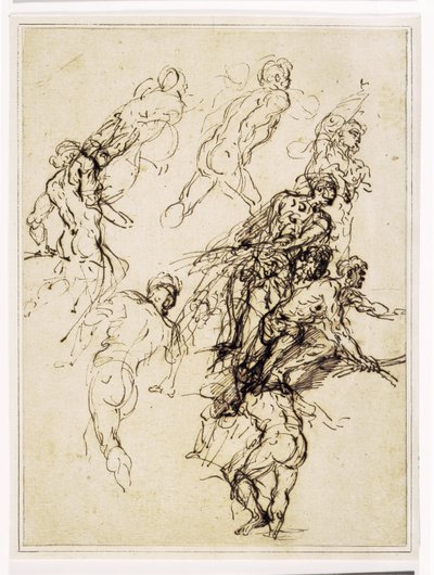 Esquisses pour figures masculines se déplaçant vigoureusement vers la droite - Salvator Rosa