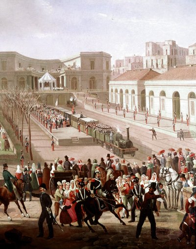 Inauguration de la ligne de chemin de fer entre Naples et Portici en 1839 en présence du roi Ferdinand II (détail) - Salvatore Fergola