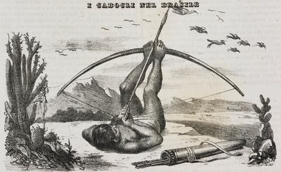 Homme Caboclo avec arcs et flèches, Brésil (lithographie de Salvatore Puglia de Poliorama Pittoresco, n 41, 18 mai) - Salvatore Puglia