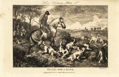 Chasseur monté regardant une meute de chiens creuser pour des lièvres - Samuel (after) Howitt
