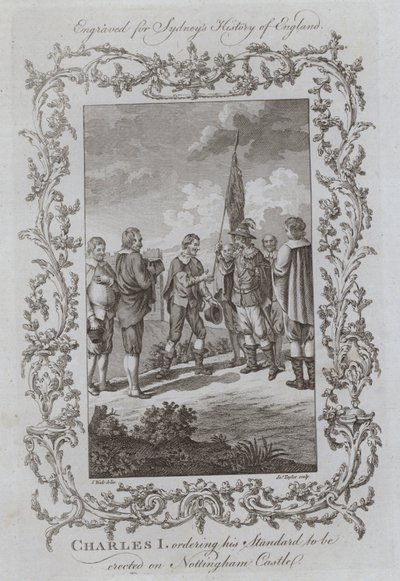 Charles Ier ordonnant que son étendard soit érigé sur le château de Nottingham (gravure) - Samuel (after) Wale