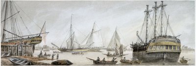 Un navire indien en réparation sur la Tamise, avec une description des activités ordinaires des chantiers navals royaux à Deptford - Samuel Atkins