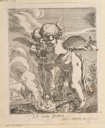 Deux putti éteignant des torches
Vis unita fortior (titre sur l