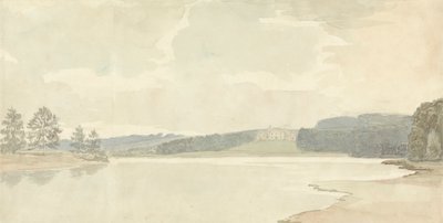 Scène de rivière avec une maison de campagne au loin - Samuel Davis