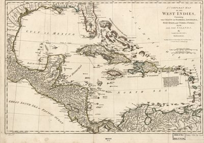 Carte complète des Indes occidentales contenant les côtes de la Floride, de la Louisiane, de la Nouvelle-Espagne et de Terra Firma : Avec toutes les îles. - Samuel Dunn