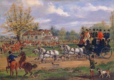 Diligence passant devant une rencontre devant une auberge, 1862 - Samuel Henry Alken