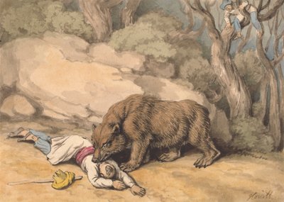 Un ours attaquant un Indien tombé - Samuel Howitt