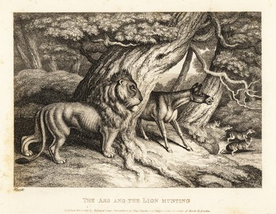 Un âne brait fort à la proie en chassant avec un lion - Samuel Howitt