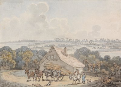 Paysage avec charrette de foin devant un cottage - Samuel Howitt
