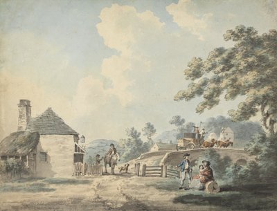 La maison de péage avec un carrosse traversant le pont - Samuel Howitt