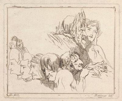 Trois gravures sur une feuille : Études de têtes - Samuel Ireland