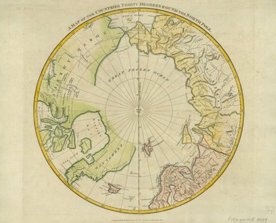 Carte des pays à trente degrés autour du pôle Nord, de 