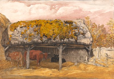 Une étable avec un toit moussu - Samuel Palmer