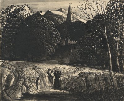 Champ de maïs et église au clair de lune - Samuel Palmer