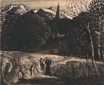 Champ de maïs et église au clair de lune - Samuel Palmer