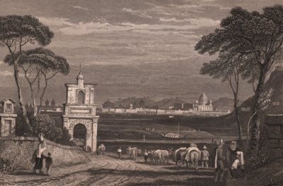 Rome avec le dôme de la basilique Saint-Pierre à droite, Latium, Italie (gravure sur acier d