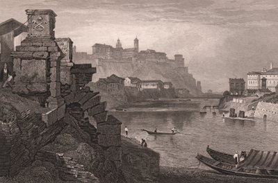Le fleuve Tibre avec le mont Aventin en arrière-plan, Rome, Latium, Italie, gravure sur acier d