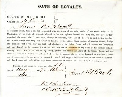 Serment de loyauté de Samuel R. Black du Missouri, Comté de St. Louis - Samuel R. Black