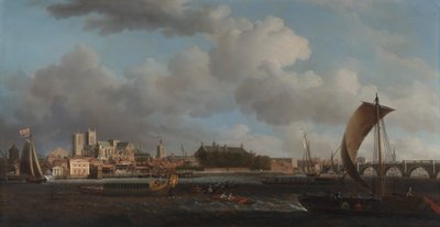 Westminster depuis Lambeth, avec la Barque Cérémoniale de la Compagnie des Ferronniers - Samuel Scott