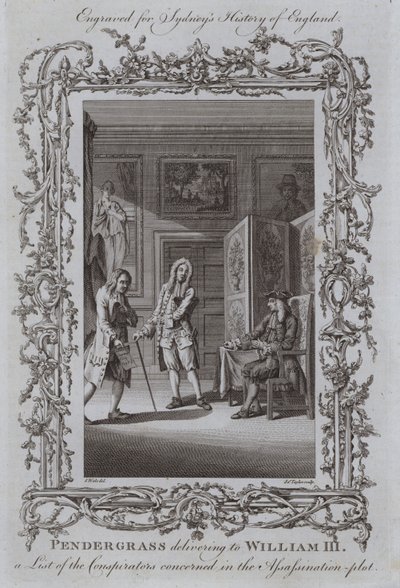 Pendergrass remettant à Guillaume III une liste des conspirateurs impliqués dans le complot d