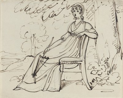 Une dame assise avec un parasol - Samuel Woodforde