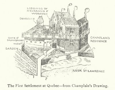 Le premier établissement français à Québec, début du XVIIe siècle (lithographie) - Samuel de Champlain