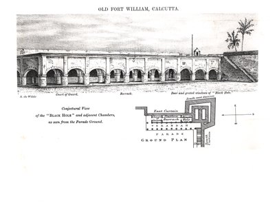 Vieux Fort William, Calcutta, avec une vue conjecturale du 