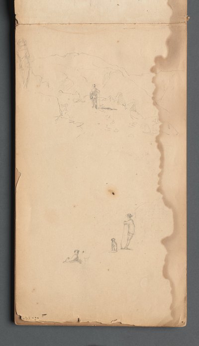 Carnet de croquis, page 02 : Figure dans un paysage avec chien - Sanford Robinson Gifford