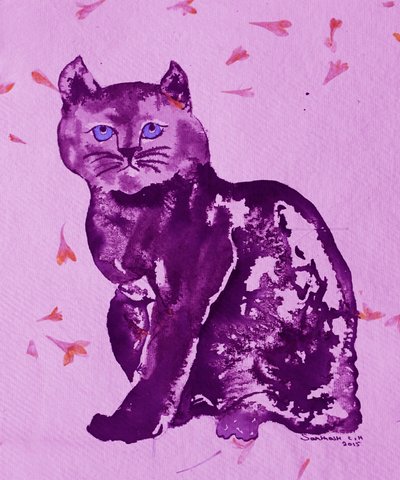 Chat violet et pétales - Santhosh ch