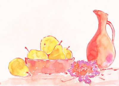 Aquarelle : Poires et pichet - Santhosh ch