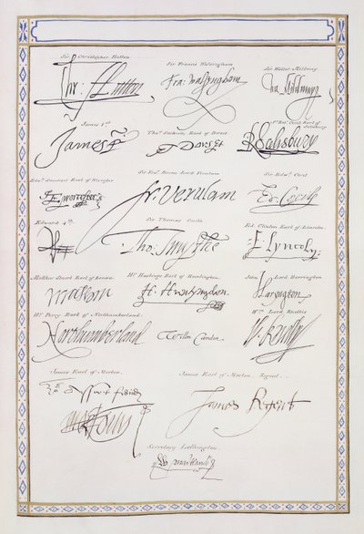 Reproduction des signatures des Tudors et de leur cour de 