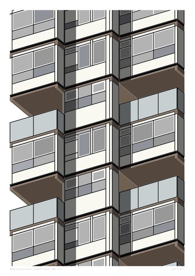 Lambeth Towers_Sepia, 2015 (impression graphique giclée) - Sarah Evans
