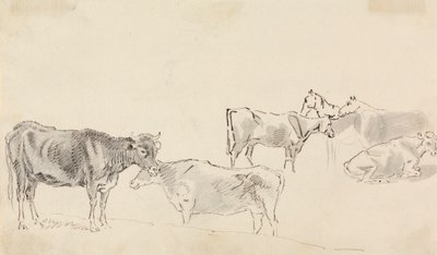 Étude de bétail avec des chevaux en arrière-plan - Sawrey Gilpin