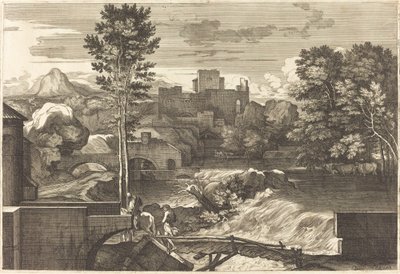 Paysage avec deux figures sur un pont - Sébastien Bourdon