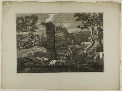 Paysage avec un berger et son troupeau - Sébastien Bourdon