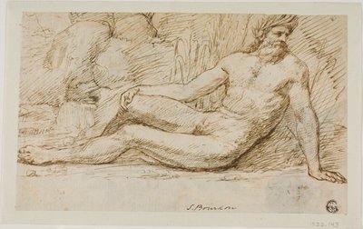 Dieu de la rivière (recto) ; Esquisses de deux têtes masculines (verso) - Sébastien Bourdon