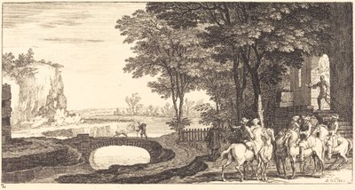 Paysage avec cavaliers et pont - Sébastien  Le Clerc I