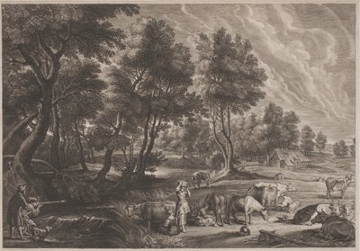 Paysage de ferme avec chasseurs et laitières - Schelte Adams Bolswert, after Sir Peter Paul Rubens