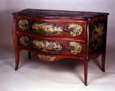 Commode peinte, avec des figures dans un paysage et des bouquets de fleurs - School Austrian