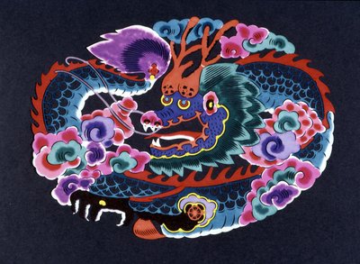 Découpe de papier chinois colorée avec un dragon - School Chinese