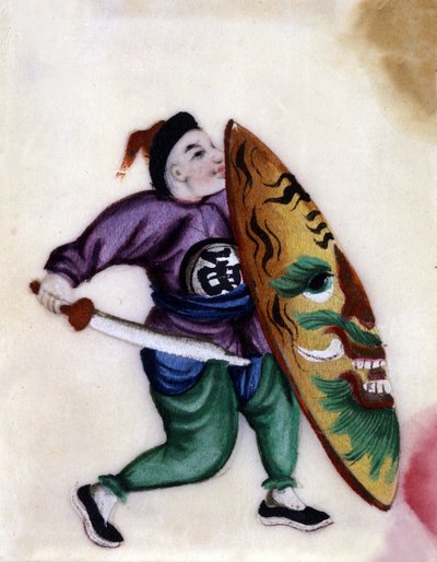Soldat chinois avec épée et bouclier. - School Chinese